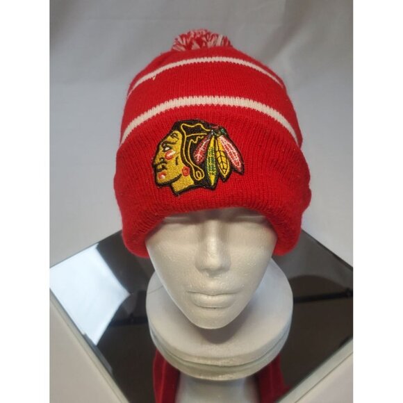 Chicago Blackhawks NHL Knit Beanie Winter Hat Pom Pom Red Series - Picture 1 of 4